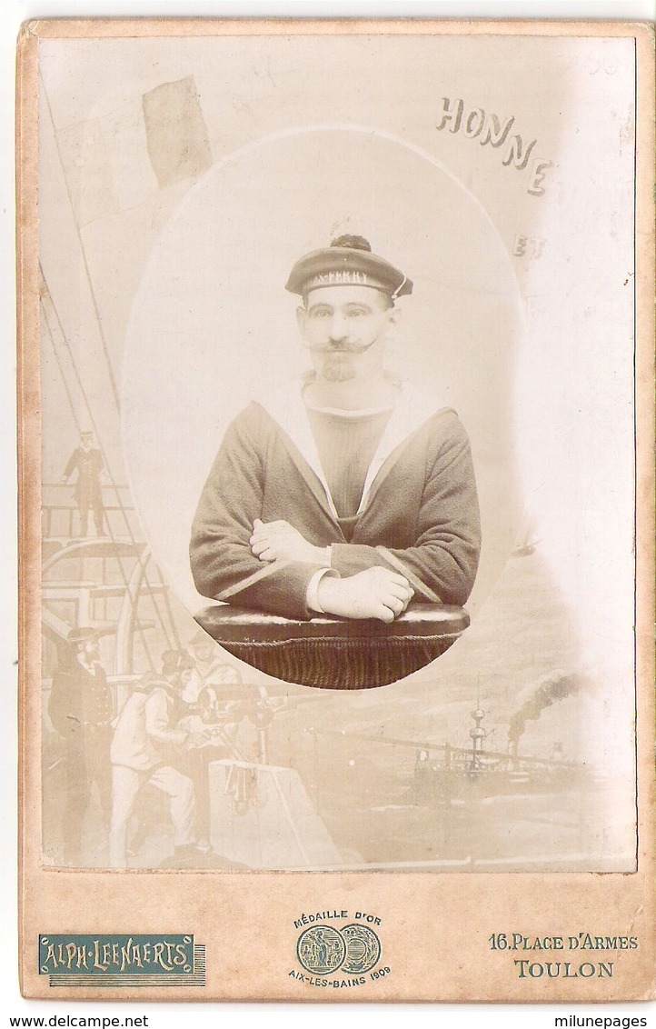 Superbe Photo CDV Grand Format D'un Mâtelot Du Cuirassé Jules Ferry Par Leenaerts à Toulon - Boten