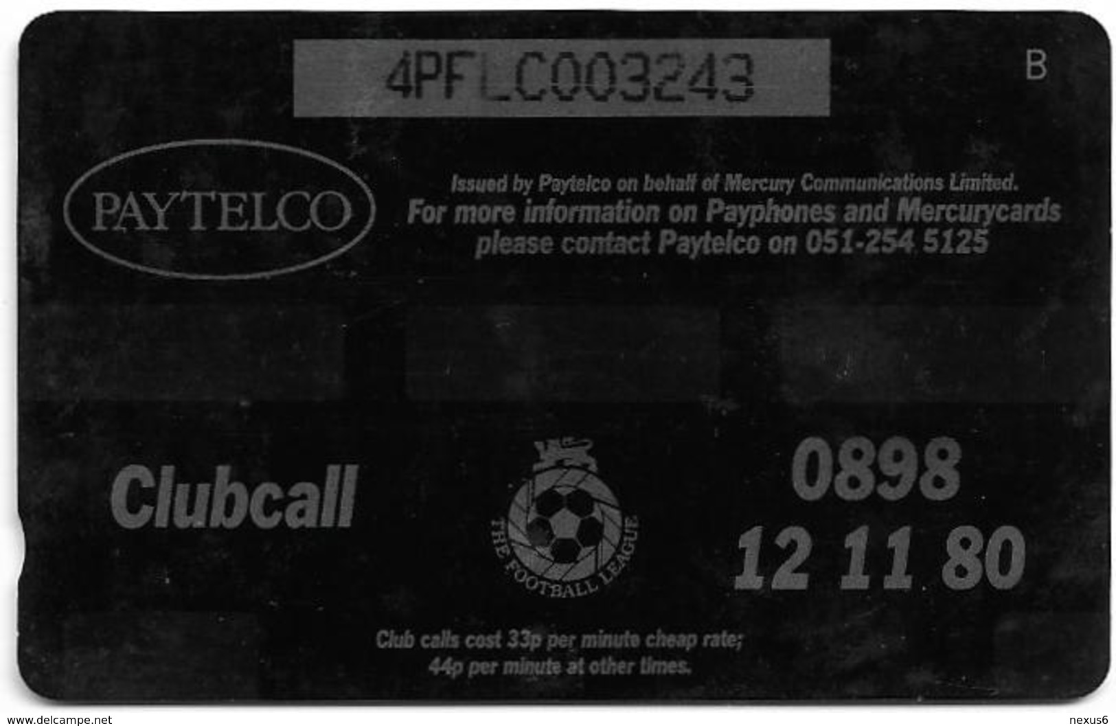 UK (Paytelco) - Football Clubs - Leeds United Team Photo - 4PFLC, 5.499ex, Used - [ 4] Mercury Communications & Paytelco