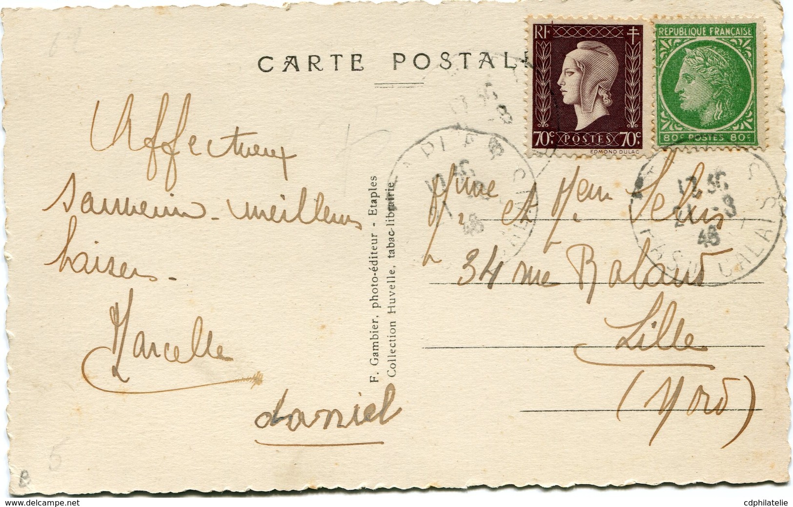 FRANCE CARTE POSTALE  DEPART ? 21-3-46 POUR LA FRANCE - 1944-45 Maríanne De Dulac