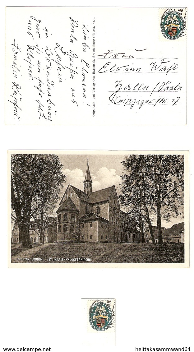 AK Kloster Lehnin St. Marien-Klosterkirche Gelaufen 1927 Mit Der 5 Pf Deutsche Nothilfe Landeswappen Preußen DEUTSCHES R - Lehnin