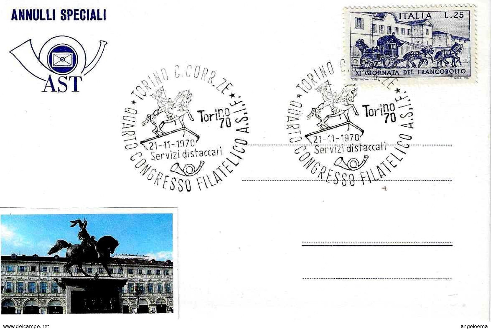 ITALIA - 1970 TORINO 4° Congr. Filatelico ASIF Ass.sanitari Italiani Fil.- Monumento EMANUELE FILIBERTO DI SAVOIA - 1734 - Medicina