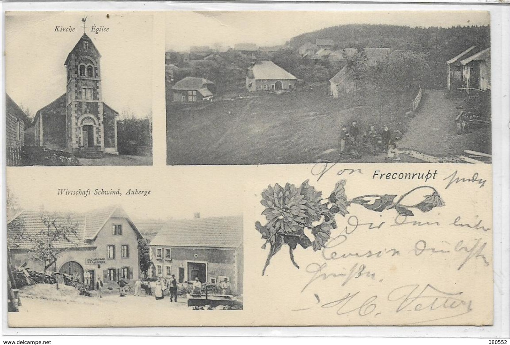 67 FRECONRUPT . Le Village En 3 Clichés , église , Aberge Schwind , édit : G Schmitt  , écrite En 1903 , état Extra - Autres & Non Classés