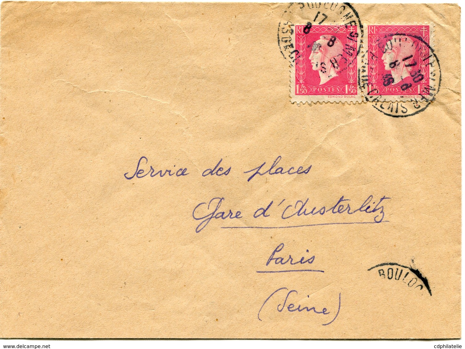 FRANCE LETTRE DEPART BOULOGNE S/ MER 8-8-46 PAS-DE-CALAIS POUR LA FRANCE - 1944-45 Marianne De Dulac