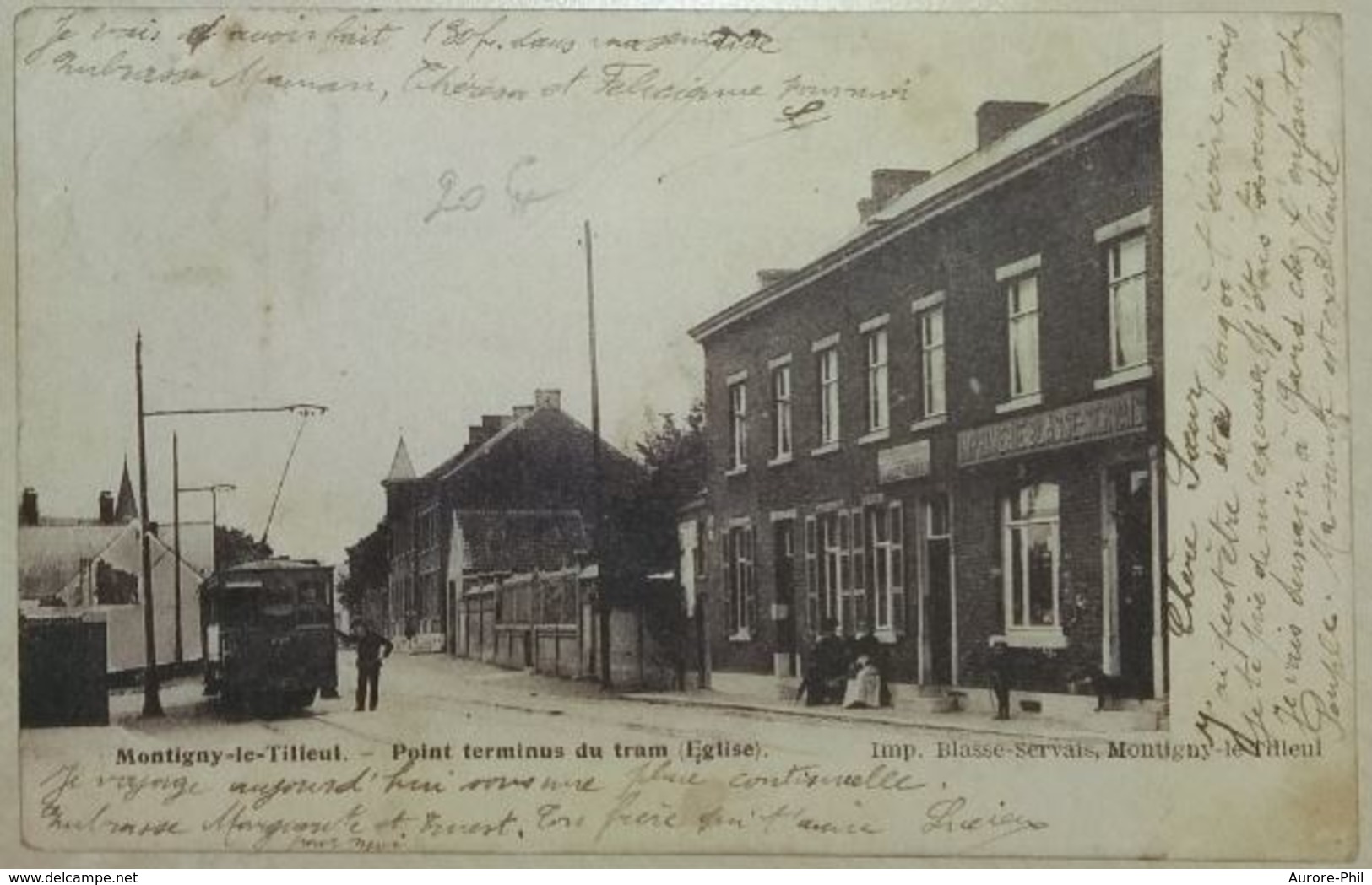 Montigny-le-Tillieul Point Terminus Du Tram Timbre N°58 Léopold II De Profil 10c (Imprimerie Blasse-Servais) - Charleroi