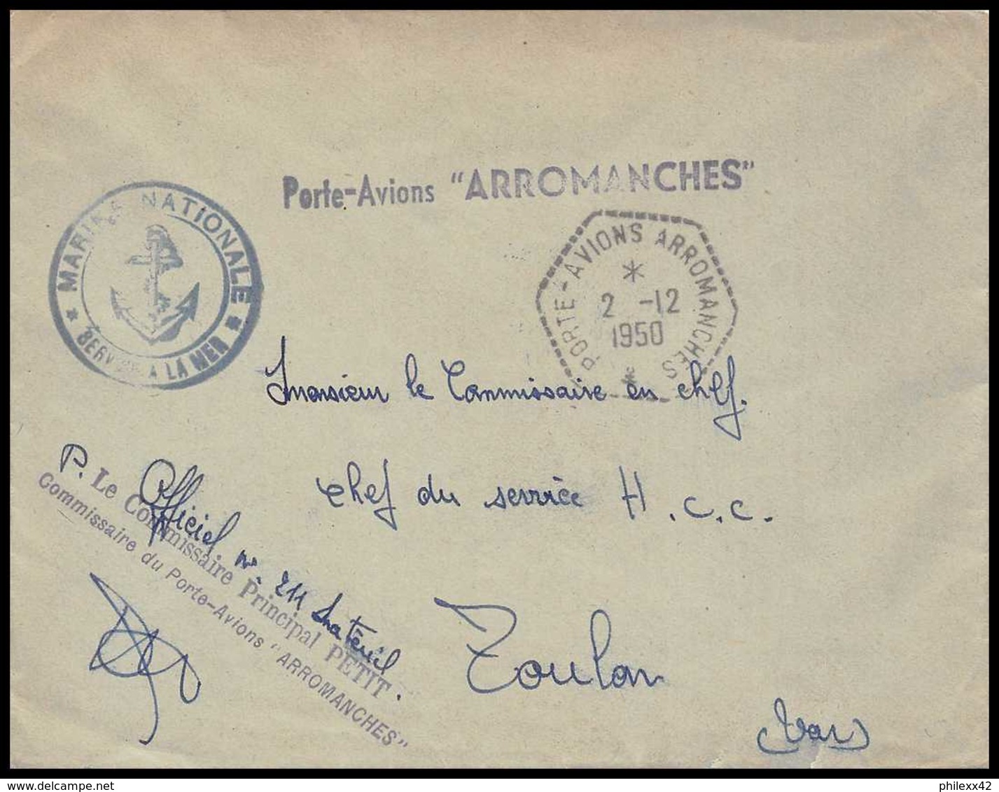 7848 Porte Avion Arromanches 1950 Commandant Petit France Poste Navale Militaire Lettre (cover) - Naval Post