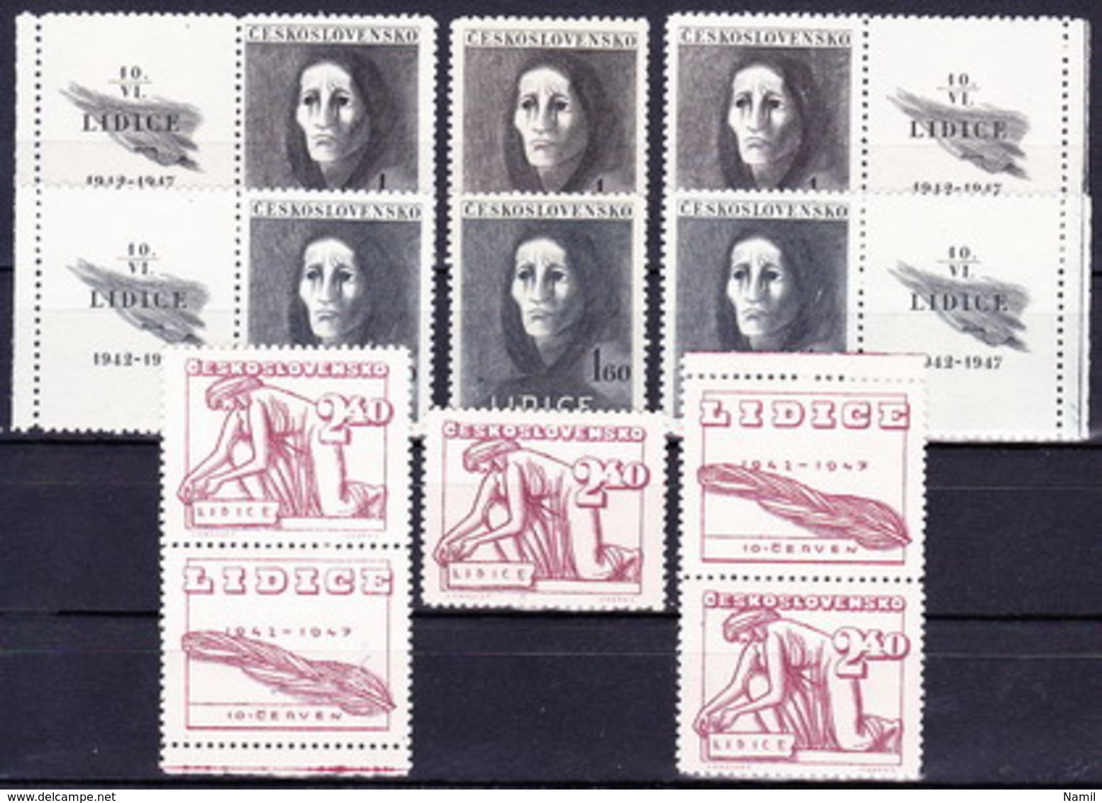 ** Tchécoslovaquie 1947 Mi 518-20+ Zf (Yv 446-8+vignettes), (MNH) - Ungebraucht