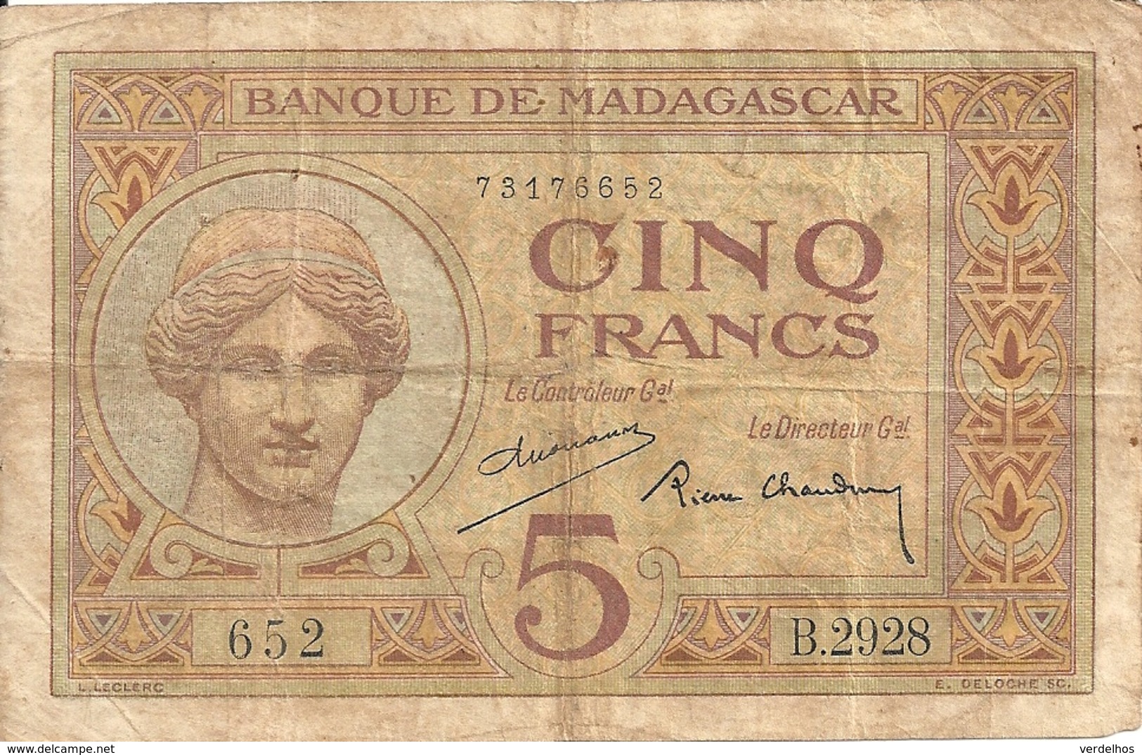 MADAGASCAR 5 FRANCS ND VG+ P 35 - Madagascar