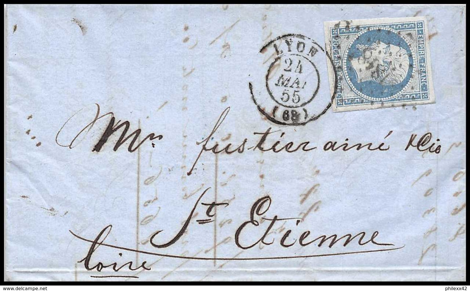 8215 LAC 1855 N 14 Bleu TB Napoleon 20c Pc 1818 Lyon Rhone St Etienne Loire France Lettre Cover - 1849-1876: Classic Period