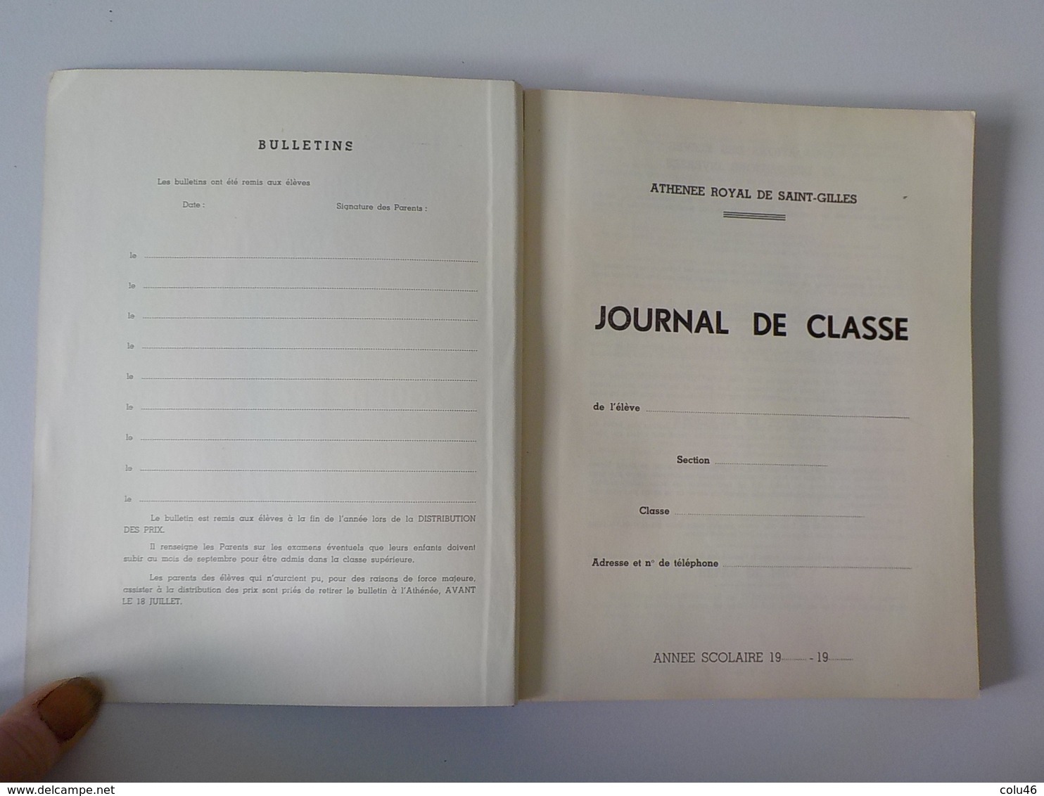 1950 Athénée Royal De Saint-Gilles Journal De Classe Vierge école Fourniture Scolaire Cahier élève - St-Gillis - St-Gilles
