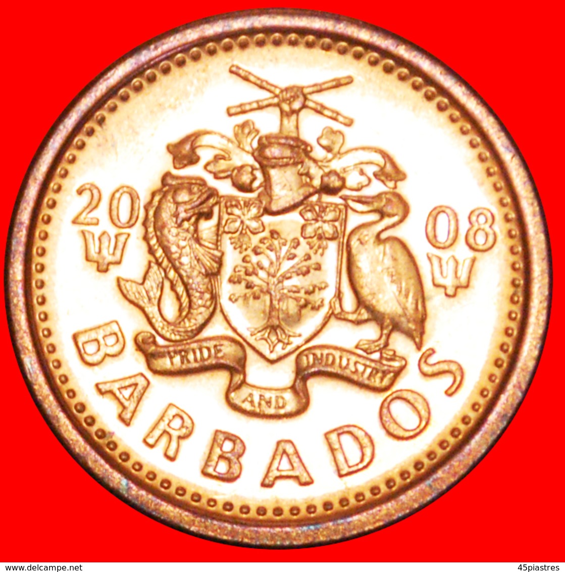 + GREAT BRITAIN (2007-2012): BARBADOS ★ 1 CENT 2008 MINT LUSTER! LOW START ★ NO RESERVE! - Barbades