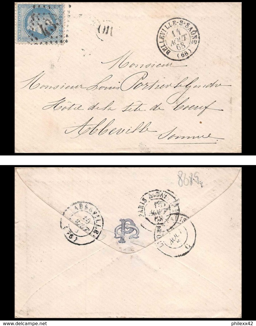 8689 LSC OR Origine Rurale N 29 Napoleon 20c Belleville-sur-Saône Rhone GC 433 Abbeville Somme 1868 France Lettre - 1849-1876: Période Classique