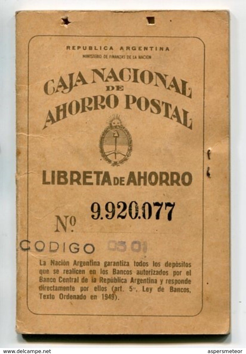 LIBRETA DE AHORRO - CAJA NACIONAL DE AHORRO POSTAL, ARGENTINA AÑO 1956, CON SELLOS FISCALES Y MATASELLOS - LILHU - Otros & Sin Clasificación