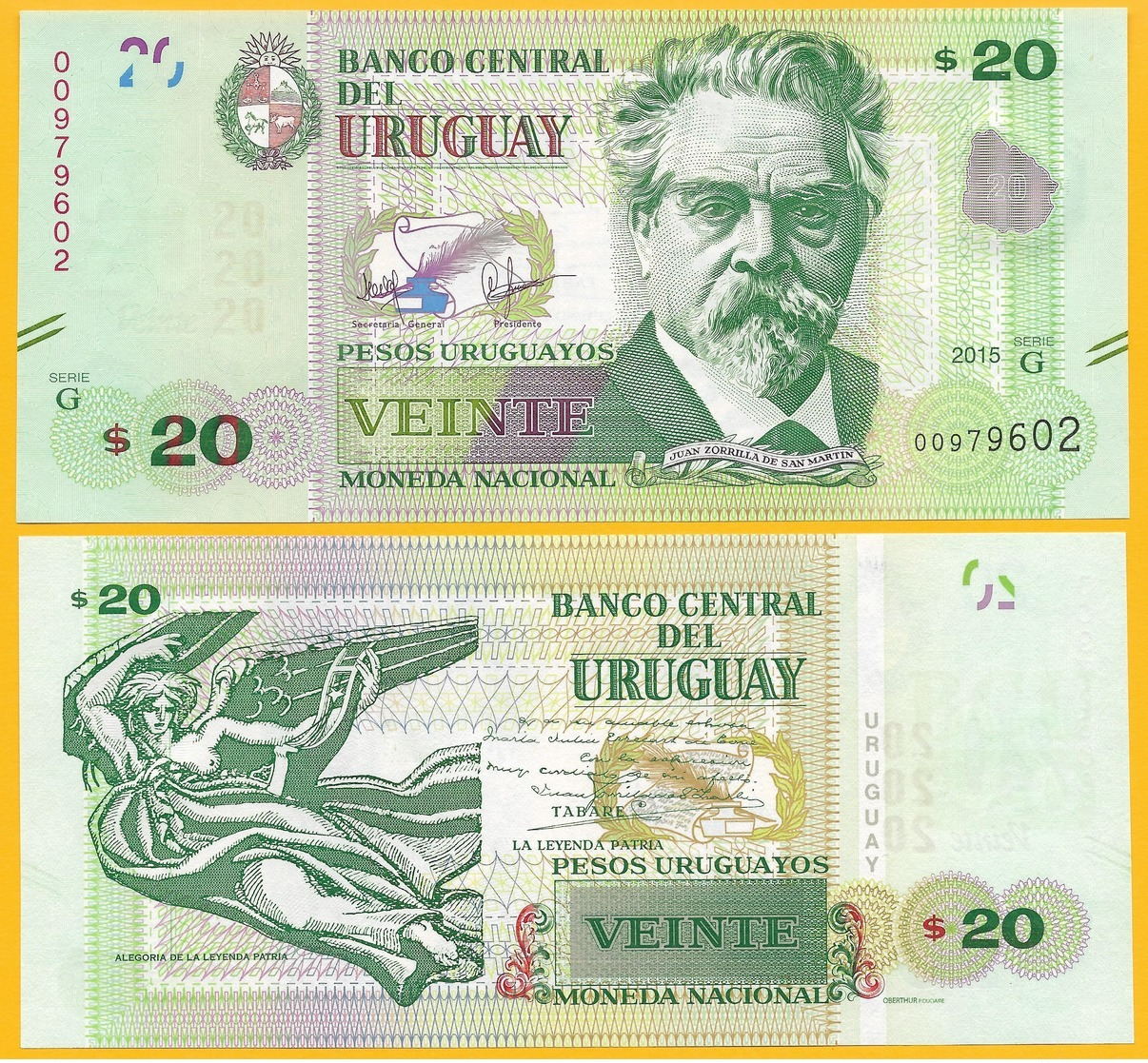 Uruguay 20 Pesos Uruguayos P-86 2015 (Serie G) UNC - Uruguay