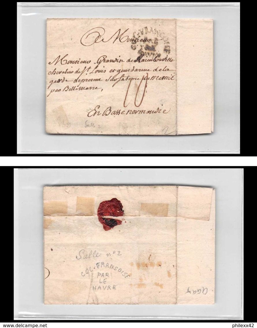 9995 Lsc Cachet Entree Maritime Salle N°2 CAYENNE GUYANE 1774 Bellemare Basse Normandie Marque Postale France Lettre - Poste Maritime