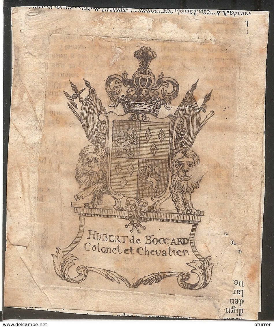 Ex-libris Joseph-Hubert De BOCCARD  († 1795). Fribourg. - Ex Libris