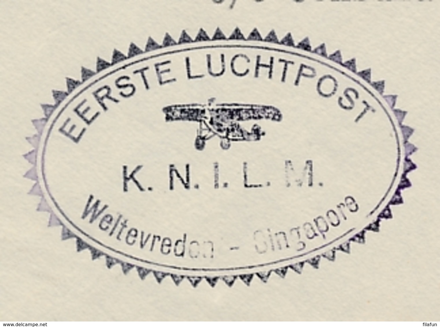 Nederlands Indië - 1930 - Mooie KNILM Envelop Met Eerste Vlucht Van Weltevreden Naar Singapore - Netherlands Indies