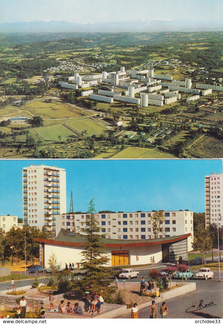 Lot De 2 CPSM Mourenx-Ville-Nouvelle - Vue Générale / Le Jardin Japonnais (pour Japonais) - Autres & Non Classés