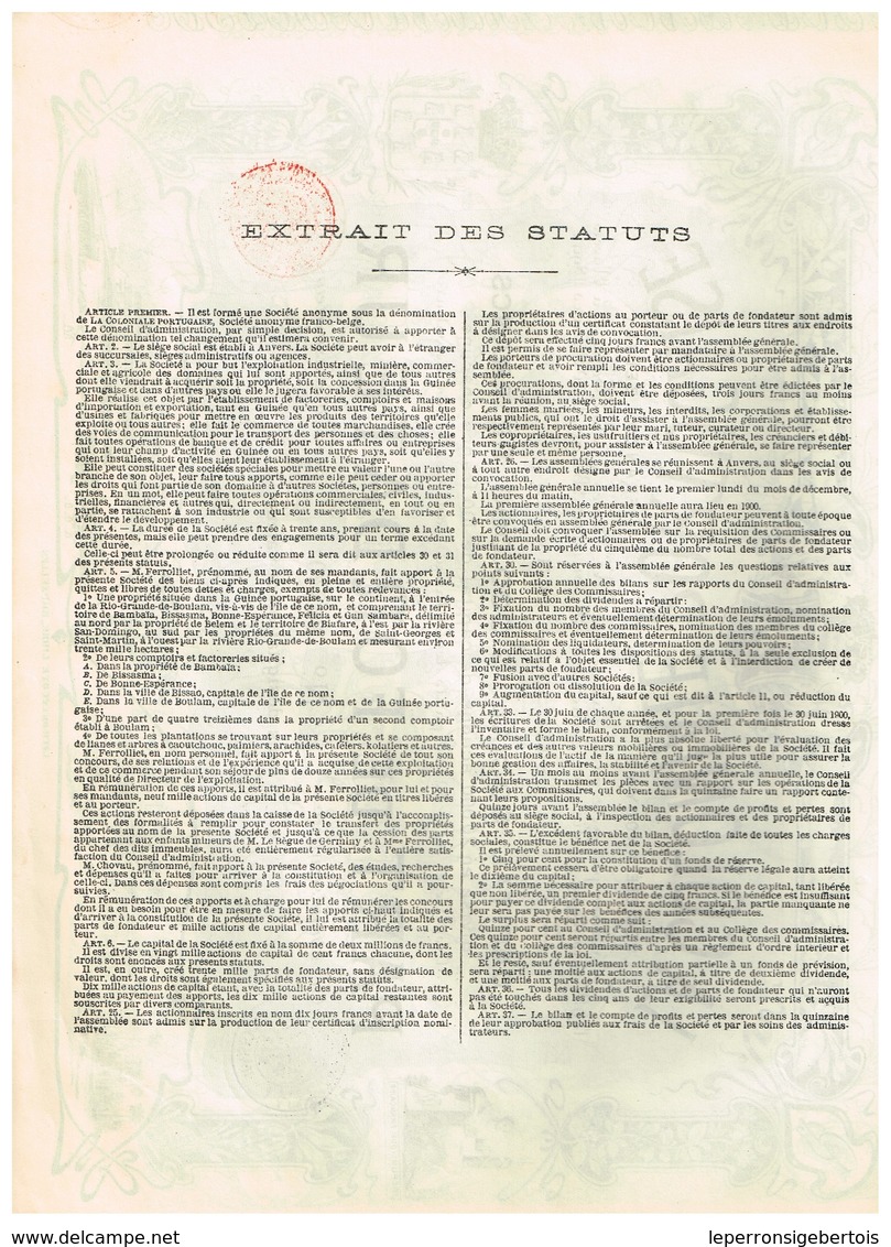 Titre Ancien - La Coloniale Portugaise - Société Anonyme Franco-Belge -Titre De 1899 - Déco - Afrique