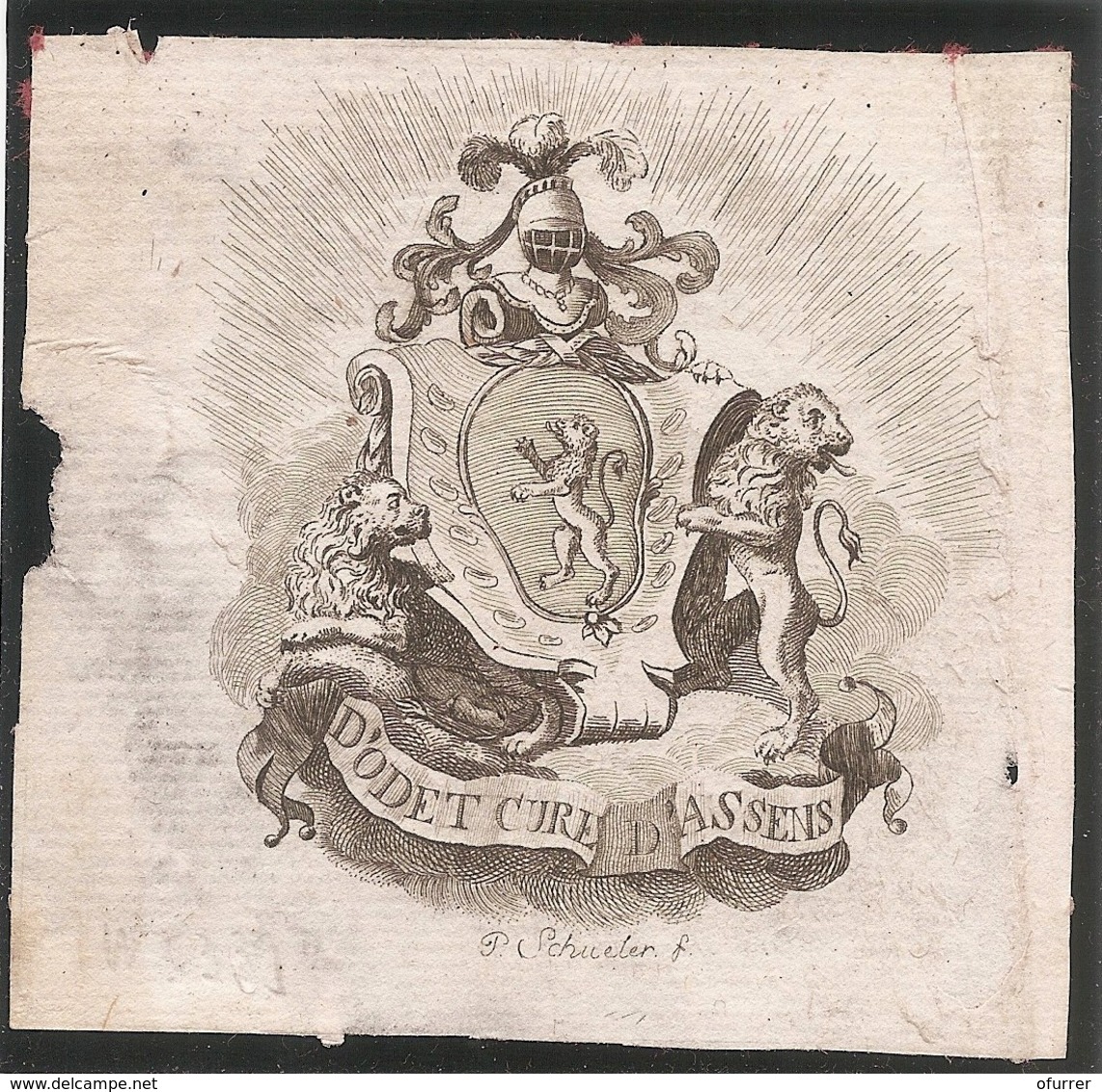 Ex-libris Jean-Baptiste D’ODET D’ORSONNENS (1752-1803). Fribourg. - Ex Libris