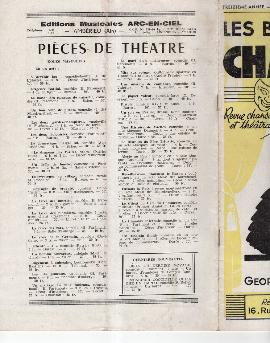 40 60 POPULAIRE LES BONNES CHANSONS POPULAIRES 02/1950 PARTITION REVUE +THÉÂTRE CHOQUET DE BROCA LANGRES 52200 ABRIOUX