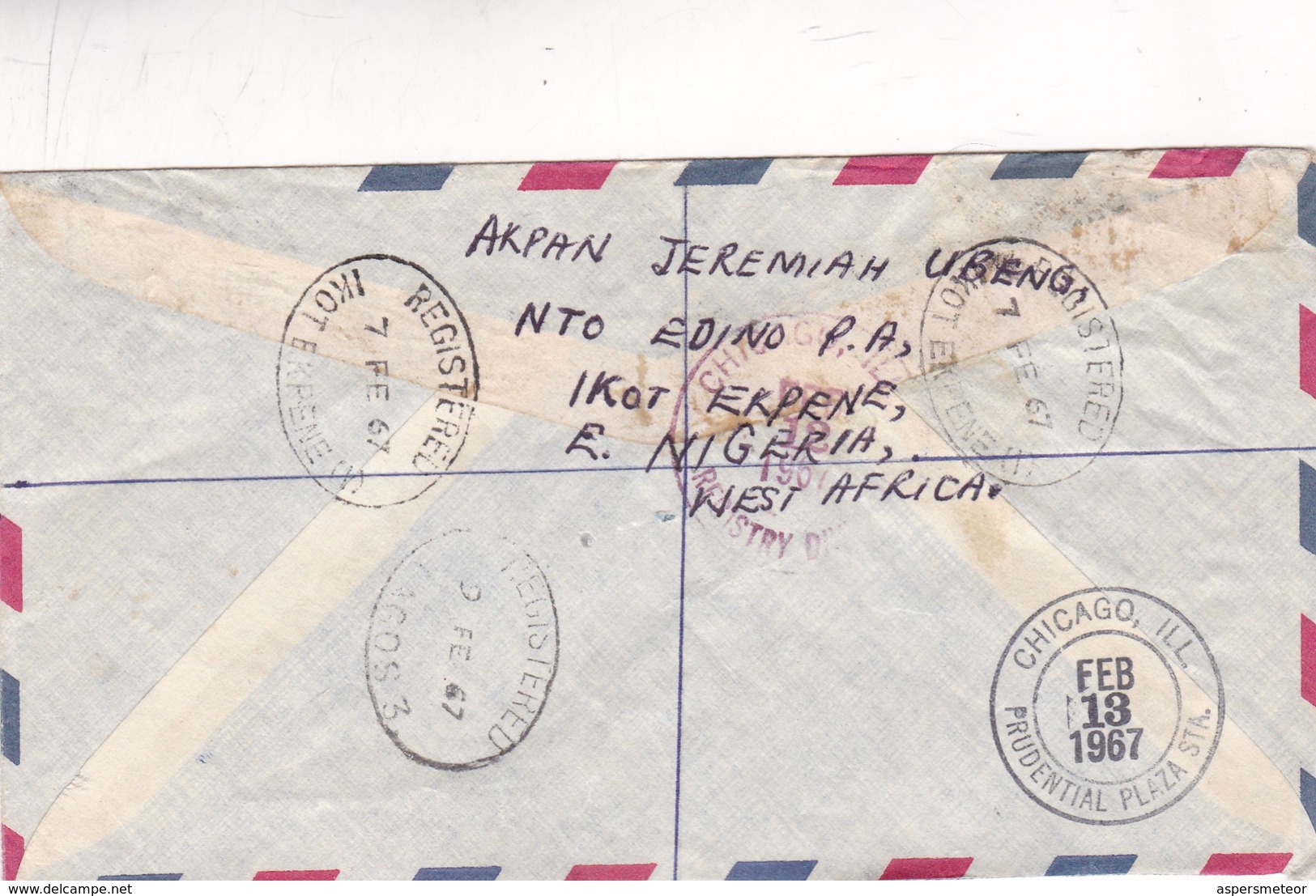 1967 AIRMAIL COVER CIRCULEE NIGERIA TO USA, REGISTERED MIXED STAMPS - BLEUP - Nigeria (1961-...)