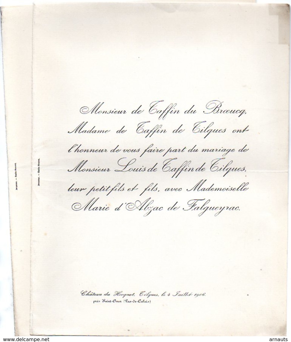 Mariage 1905 Marie D'Abzac De Falgueyrac & Louis De Taffin De Tilques Château De Hocquet Le Bugue Dordogne - Mariage