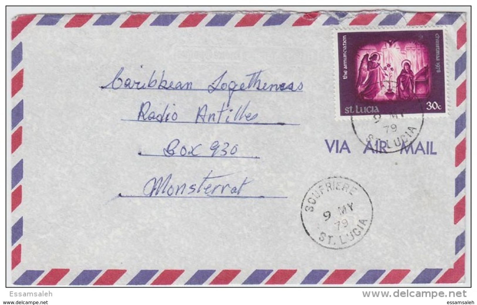 LCS14502 St Lucia 1979  Cover Franking Christmas - The Annunciation - Addressed Monsterrat - St.Lucia (1979-...)