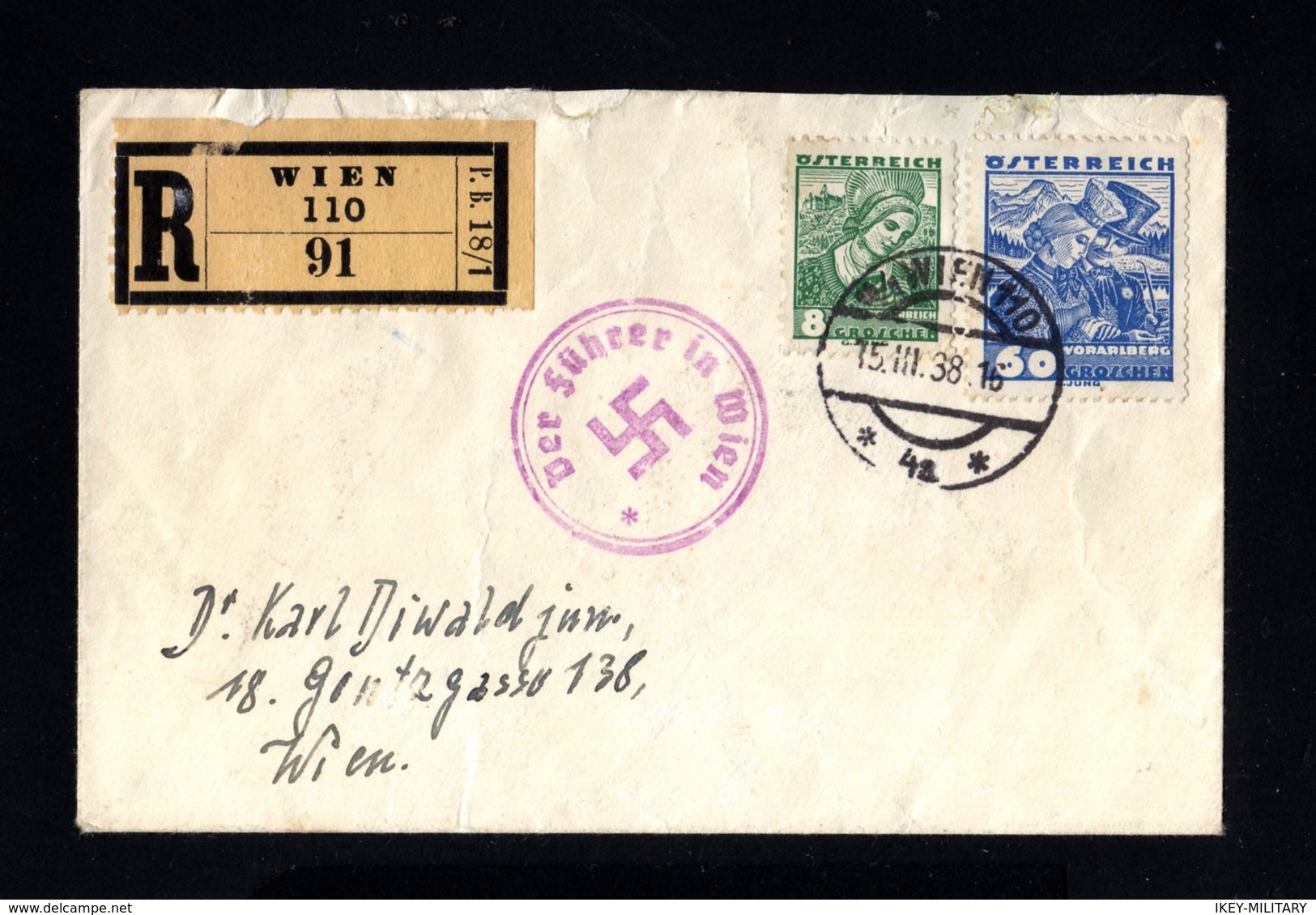 15226-GERMAN EMPIRE-Third Reich.MILITARY PROPAGANDA Censor COVER Wien.1938.WWII.DEUTSCHES REICH.Brief. - Lettres & Documents