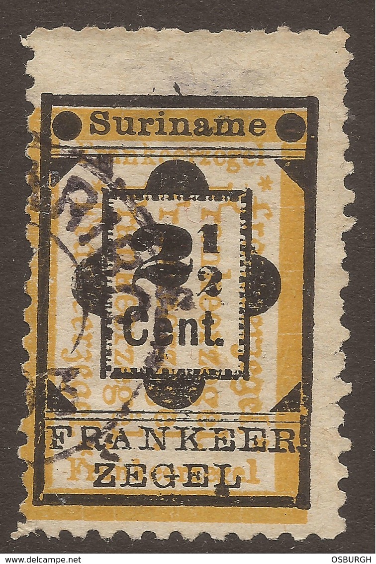 NEDERLANDS / SURINAME. 1892. 2 1/2c YELLOW & BLACK. GOTHIC "f". USED. - Surinam ... - 1975