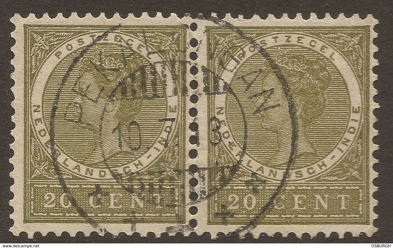 NEDERLANDS INDIES / JAVA. POSTMARK. PEKALONGAN. USED. 20c DARK GREEN PAIR. - Indes Néerlandaises