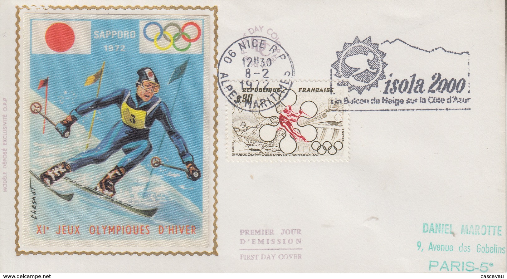 Enveloppe  FDC  Flamme   JEUX  OLYMPIQUES   D' HIVER   SAPPORO    NICE  1972 - Invierno 1972: Sapporo
