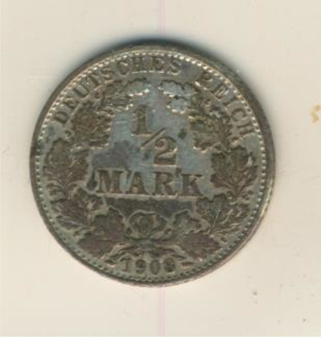 Halbe Mark 1908,A, KAISERREICH, Silber (36) - 1/2 Mark