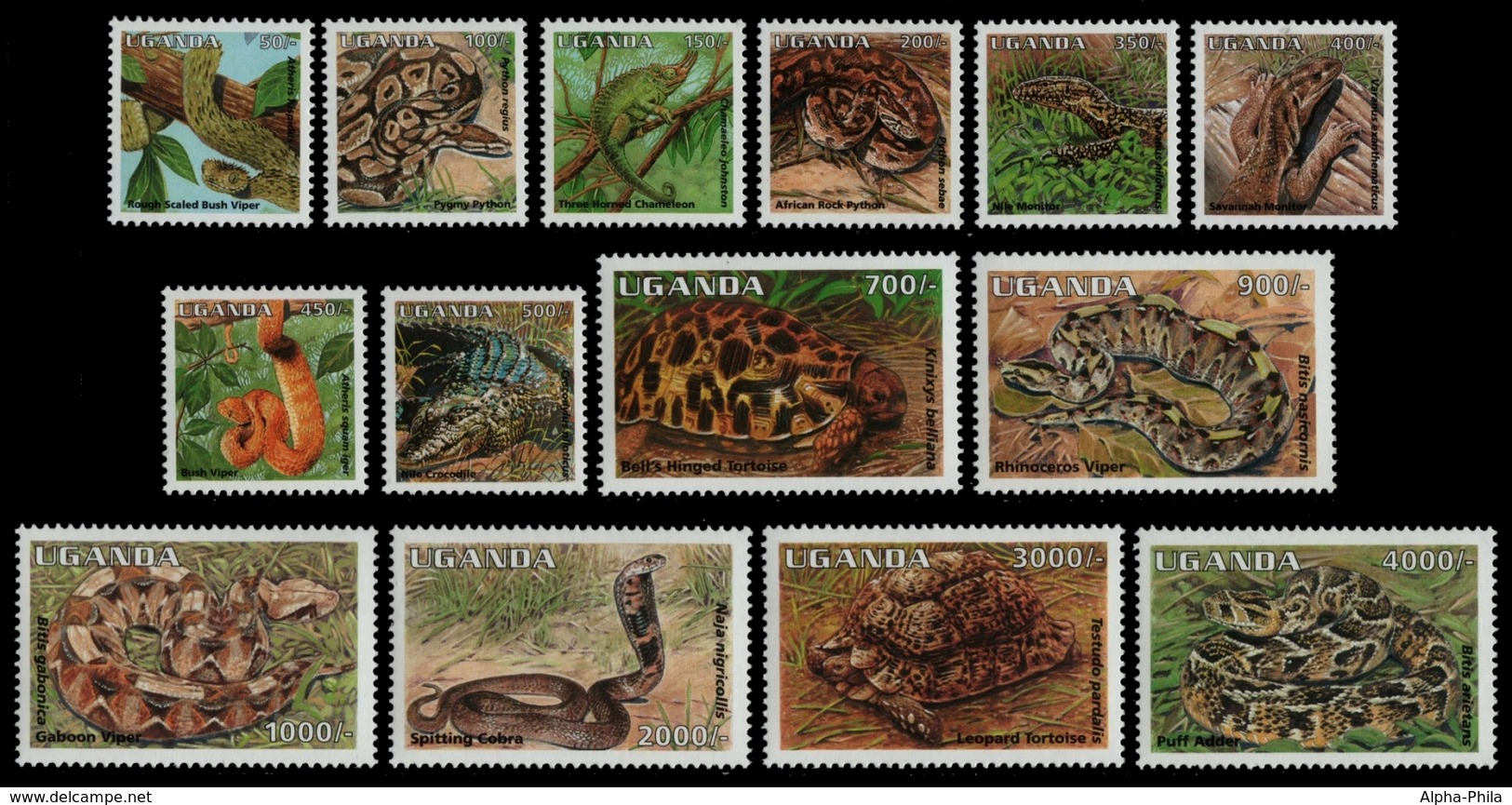 Uganda 1995 - Mi-Nr. 1534-1547 ** - MNH - Reptilien / Reptiles - Uganda (1962-...)