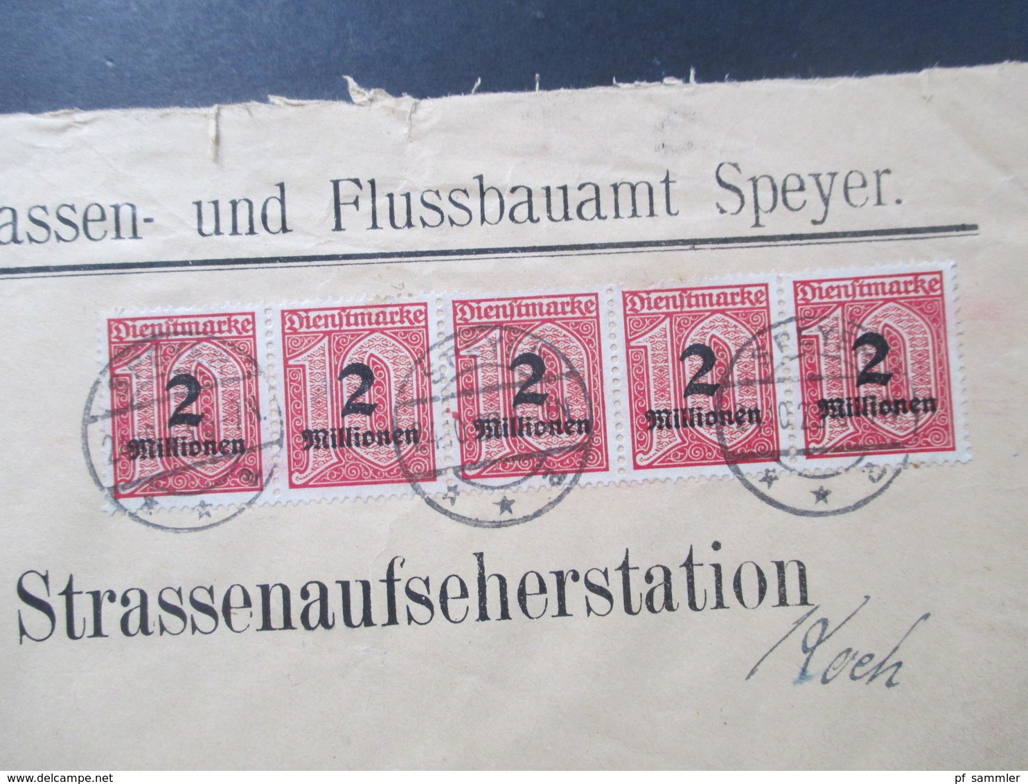 DR Dienst Hochinflation 10/1923 Nr. 97 (5) MeF Waagerechter 5er Streifen! Straßen Und Flussbauamt Speyer - Oficial