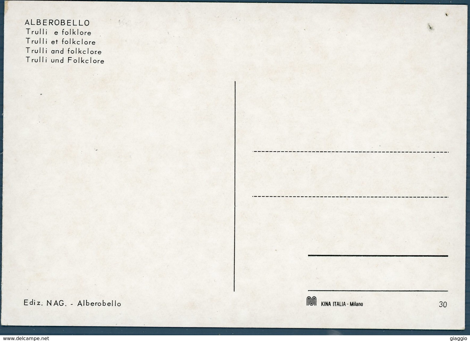°°° Cartolina N. 68 Alberobello Trulli E Folklore Nuova Fori °°° - Bari