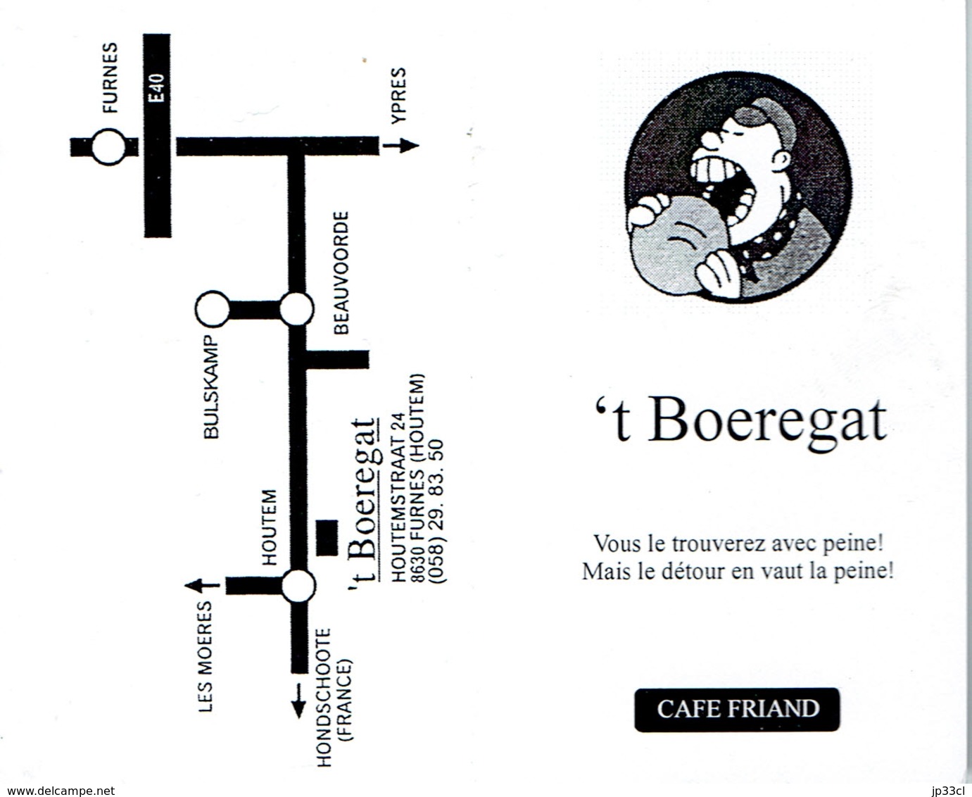 Carte De Visite Du Café 't Boeregat, Houtem (Furnes, Veurne) - Tarjetas De Visita