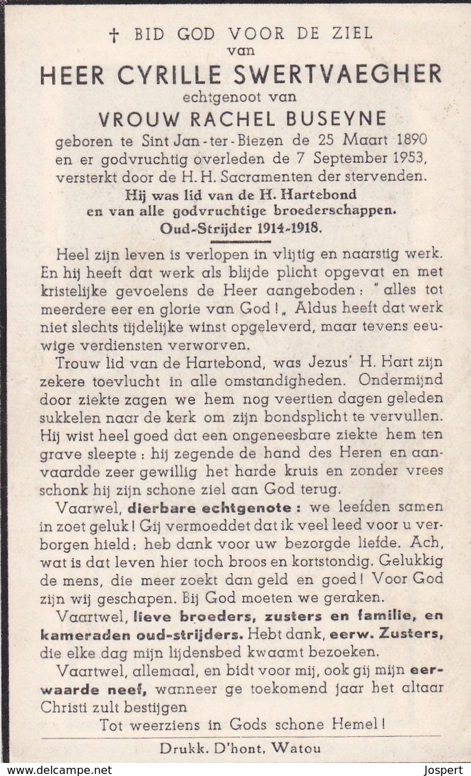 Sint-Jan-ter-biezen, 1953, Cyrille Swertvaegher, Buseyne - Devotion Images