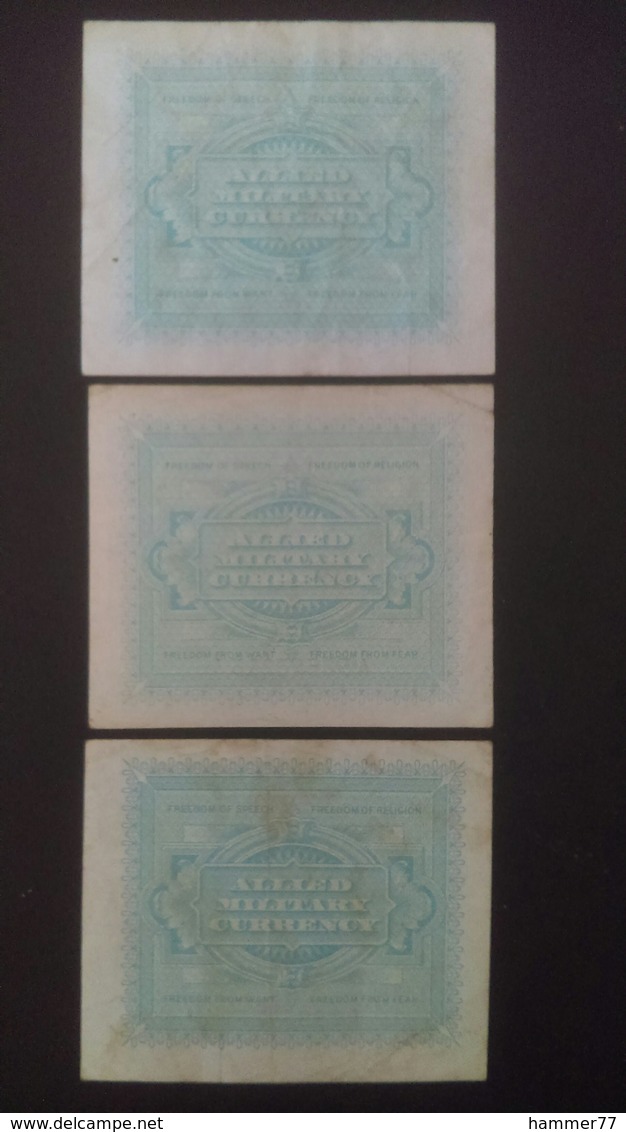 Italy Allied Occupation WW II   Issue Bank Notes 1, 2 And 5 Lira Dated 1943. - Allied Occupation WWII