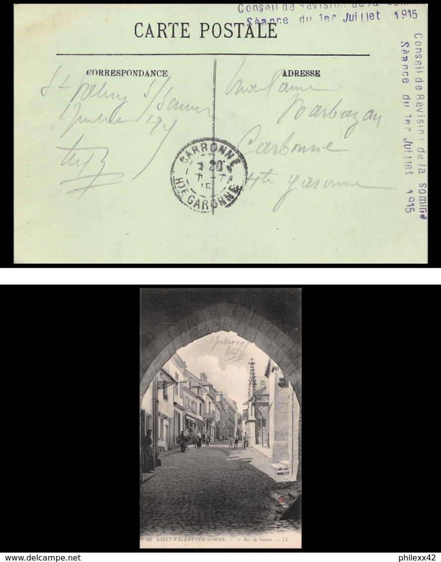 6354/ Carte Postale Saint Valery Sur Somme Guerre 1914/1918 Conseil De Révision De La Somme Juillet 1915 Pour Carbonne - Oorlog 1914-18