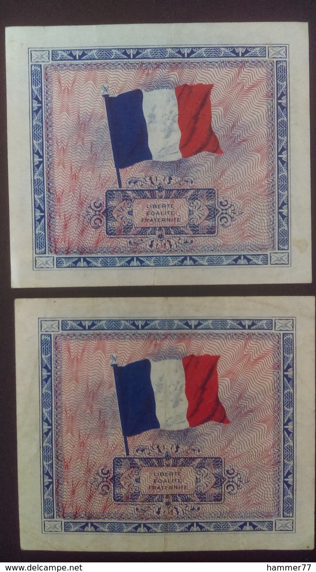 France WWII 2 X Consecutive 5 Franc Bank Notes 1944 - 1944 Flag/France