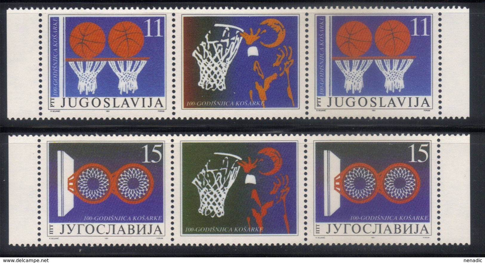 Yugoslavia,100 Years Of Basketball 1991.,stamp-vignette-stamp,MNH - Nuovi