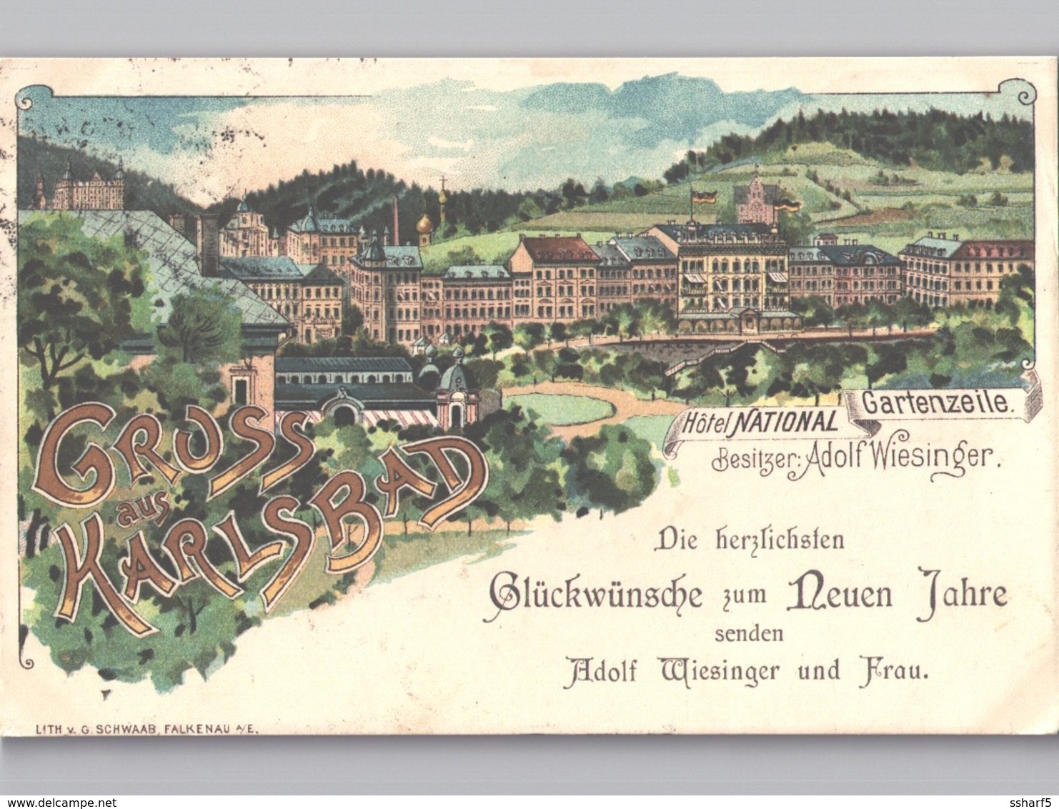 Karlsbad Karlovy Vary Gruss Aus Hôtel National - Gartenzeile - Besitzer Adolf Wiesinger 1902 - Tschechische Republik