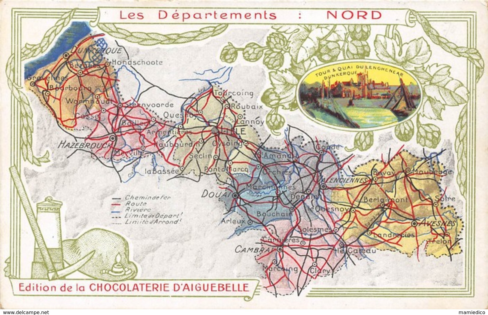 CP " NORD " Chocolaterie D'AIGUEBELLE. Série "LES DEPARTEMENTS. Chromolithographie. Parfait état. 2 Scans - Chocolat