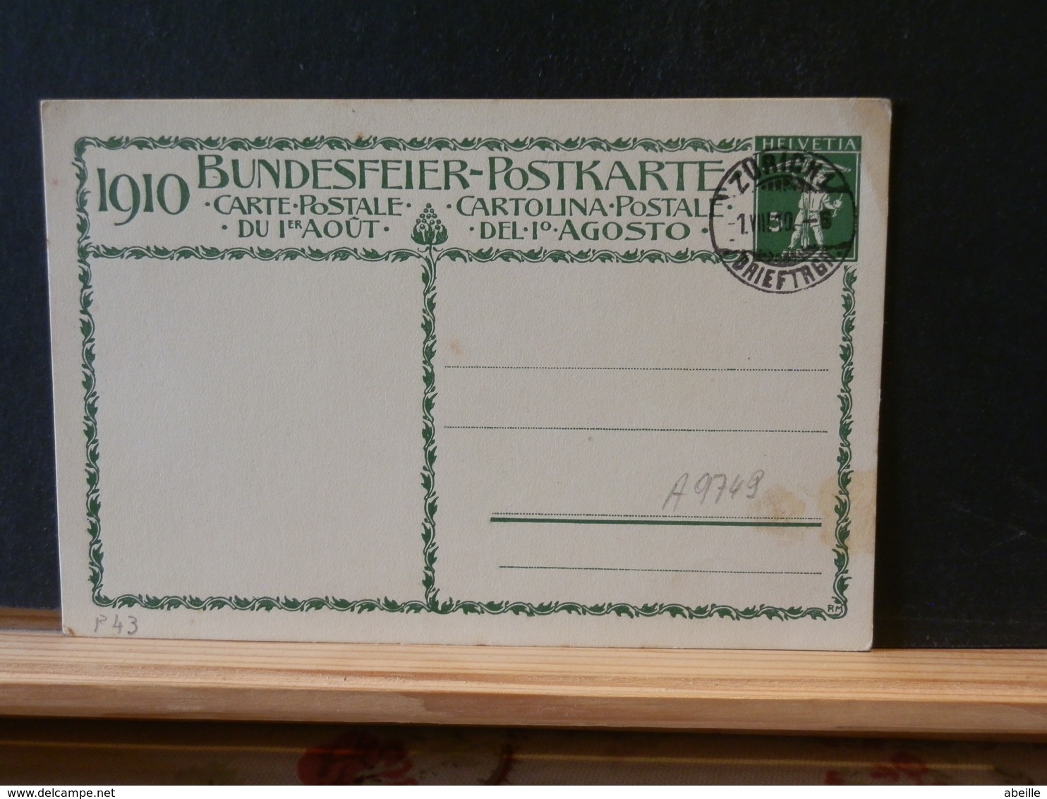 A9749  BUNDESFEIER-POSTKARTE  SUISSE 1910  XX - Stamped Stationery