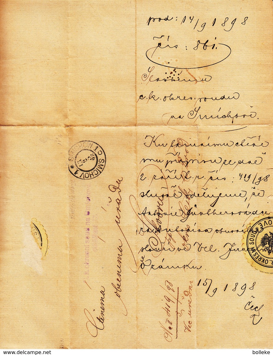 Tchècoslovaquie - Lettre De 1898 - Oblit Smichov - - ...-1918 Préphilatélie