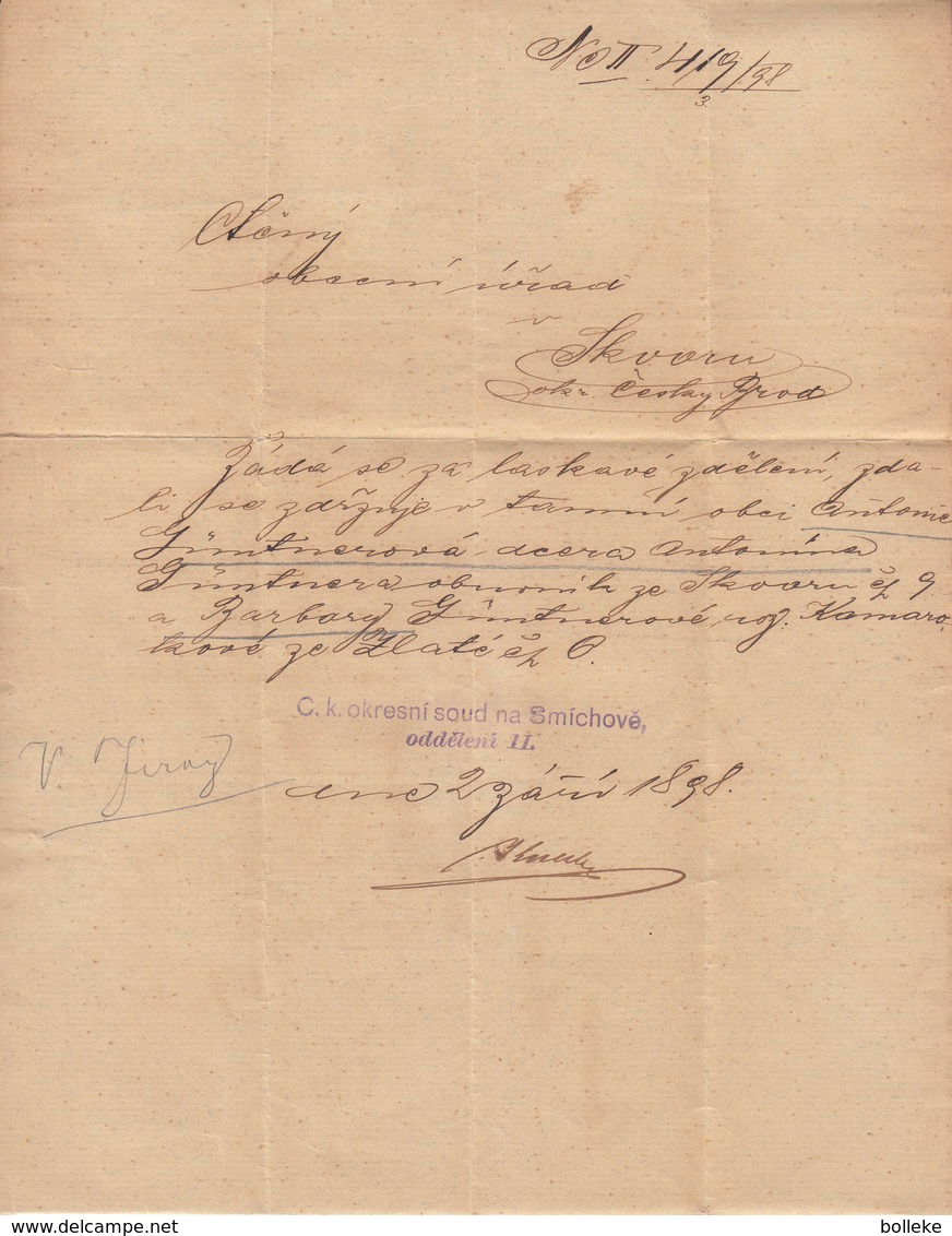 Tchècoslovaquie - Lettre De 1898 - Oblit Smichov - - ...-1918 Préphilatélie