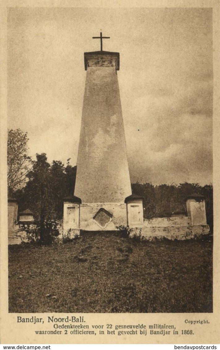 Indonesia, BALI BANDJAR, Memorial For Fallen KNIL Soldiers (1910s) Postcard - Indonesia