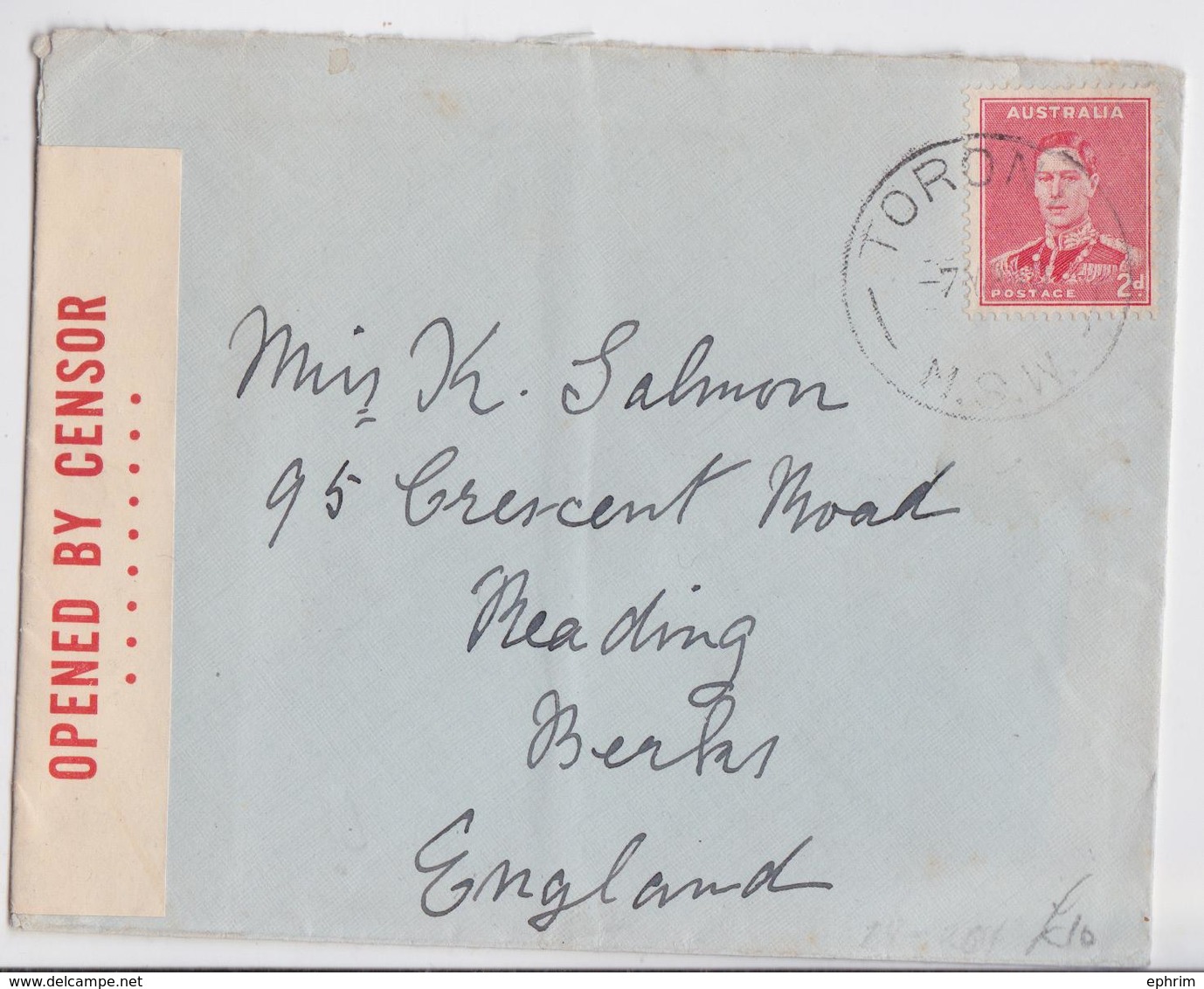 Toronto Australia New South Wales WW2 Passed By Censor Cover To Reading Uk Lettre Censure Guerre Australie - Lettres & Documents