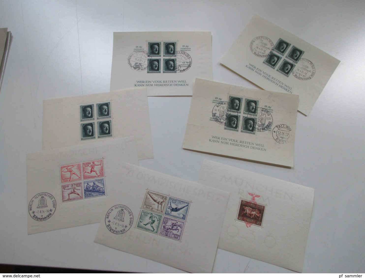 3. Reich Block 6 - 11 Hitler, Olympia Blockpaar Und München Riem Mit Aufdruck. Sonderstempel. Katalogwert 454€ - Blocks & Kleinbögen