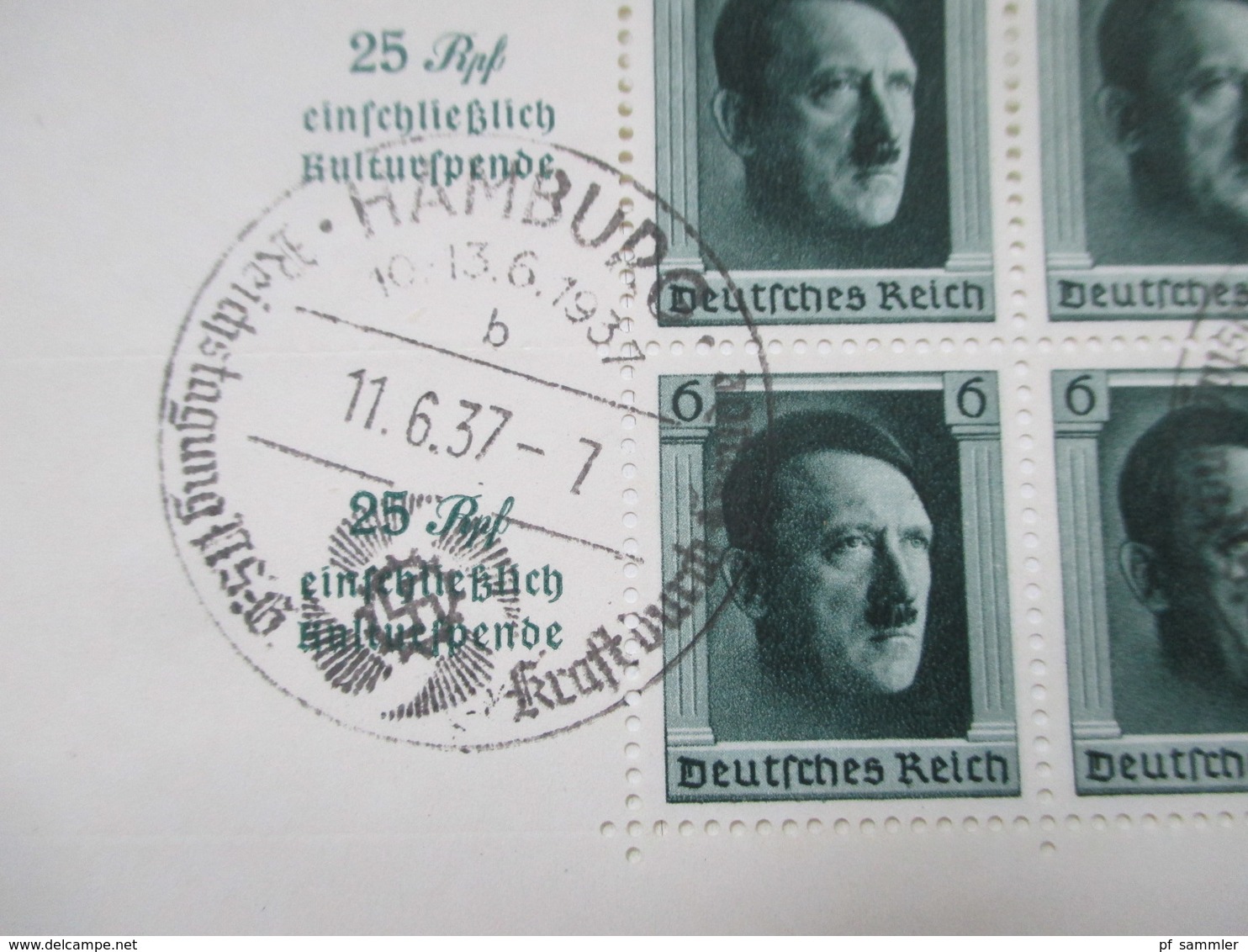 3. Reich Block 6 - 11 Hitler, Olympia Blockpaar Und München Riem Mit Aufdruck. Sonderstempel. Katalogwert 454€ - Blocks & Kleinbögen